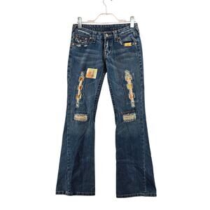 Vintage True Religion Woodstock Flare Jeans Womens 27 Y2K Patchwork Distressed